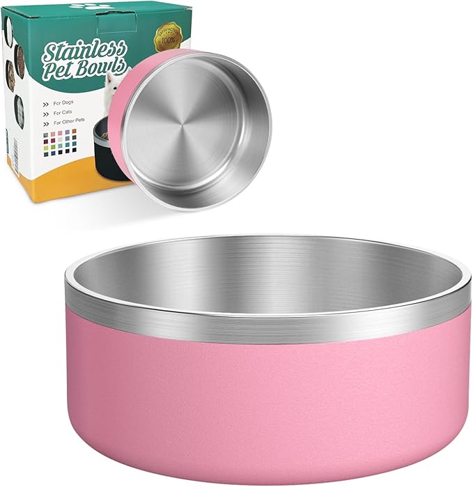 LIANLAI Stainless Steel Dog Bowls, Rust-Resistant Pet Bowls, Non Slip Dog Water Bowl, Versatile Feeding Bowls(Pink，40 oz)