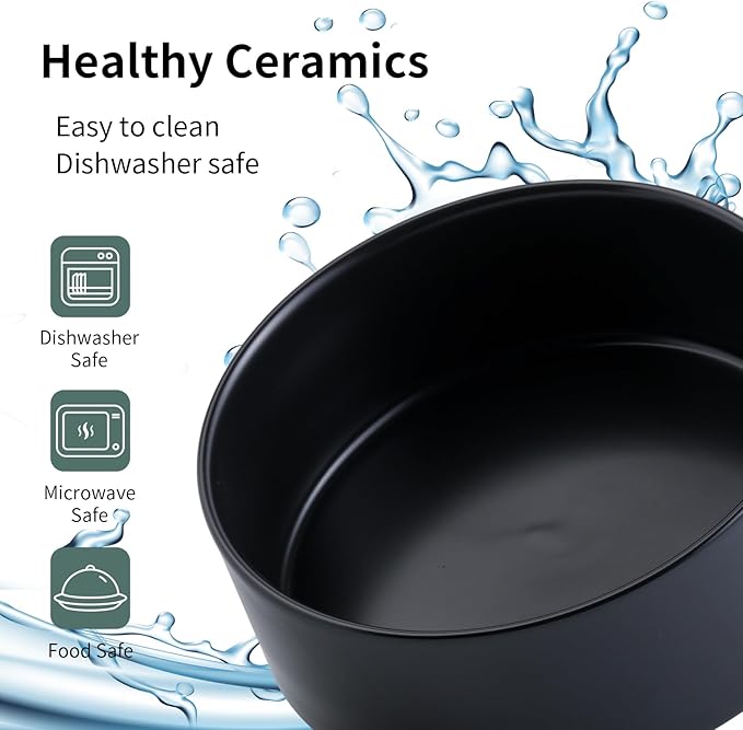 Black Raised/Elevated Ceramic Dog Bowl for Medium Large Sized Breeds,Dog Food Water Bowl with Stand,8 in 7.6 Cups Non Slip Heavy Weighted