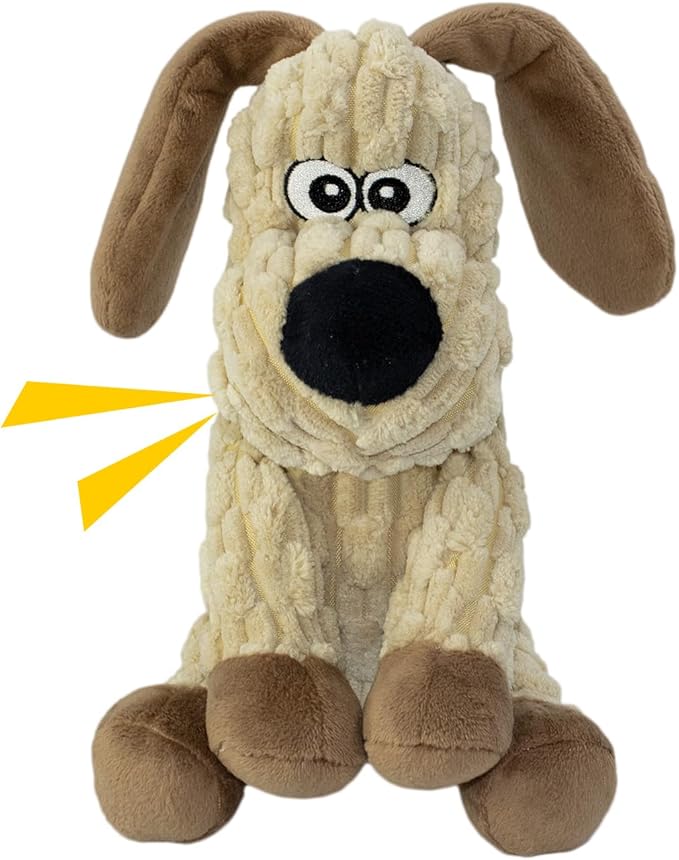 Squeaky Stuffed Dog Toys, Chew Toy for Large Medium Small Breeds, Plush Dog Toys to Keep Them Busy, Puppy Teething Dog Toy, Crinkle Dog Toy (Khaki Dog)