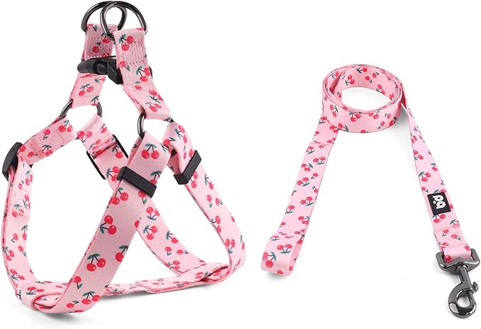QQPETS Dog Harness Leash Set Adjustable Heavy Duty No Pull Halter Harnesses for Small Medium Large Breed Dogs Back Clip Anti-Twist Perfect for Walking (L(23"-32" Chest Girth), Sakura Pink)