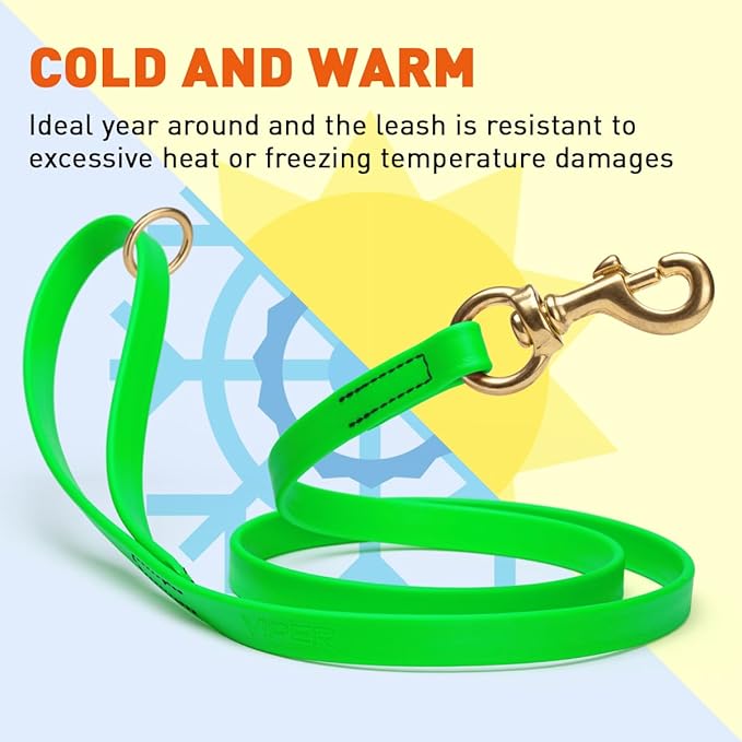 Viper Biothane K9 Working Dog Leash Waterproof Lead for Tracking Training Schutzhund Odor-Proof Long Line with Solid Brass Snap for Puppy Medium and Large Dogs 6ft, Tropical Green