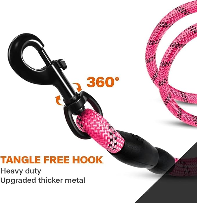 Taglory Rope Dog Leash 5 FT with Comfortable Padded Handle, Highly Reflective Threads Leash for Medium Large Dogs, 1/2 inch, Pink