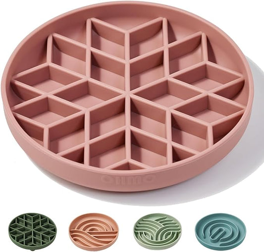 OHMO Slow Feeder Dog Bowls(Coral,7.3") for Medium Small Large Breeds,Non-Slip Slow Feeder Cat Bowl with Suction Cup, Durable Food-Grade Silicone, Anti-Chocking and Anti-Bloat