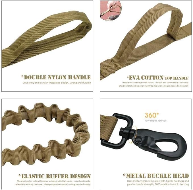 Xqpetlihai Tactical Dog Collar and Leash Set Adjustable Military Nylon Dog Collar with Control Handle and Heavy Duty Metal Buckle for Large Dogs（Brown XL