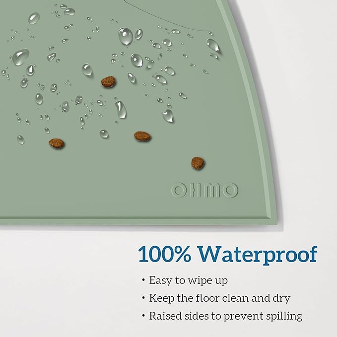 OHMO - Cat Food Mat, Silicone Pet Feeding Mat for Floor Non-Skid Waterproof Dog Water Bowl Tray, Easy to Clean Pet Placemat (Sage Green, 20 * 12'')