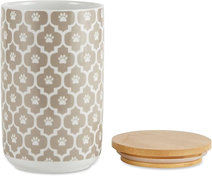 Bone Dry Lattice Collection Pet Bowl & Canister, Treat Canister, 4x6.5 inches, Stone (Pack of 6)