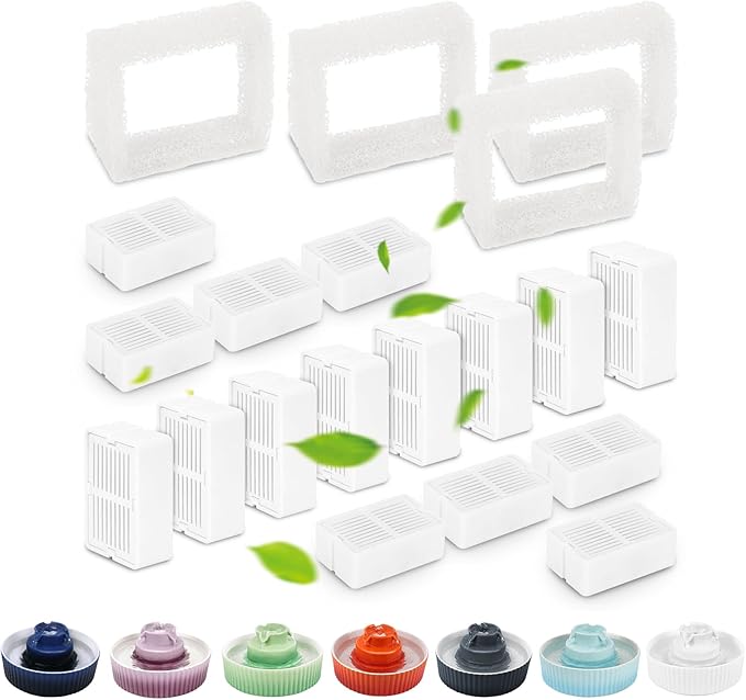 16 Pack Ceramic Cat Water Fountain Filters Replacement, 16 Cat Fountain Filters and 4 Pre-Filter Sponges for Ceramic Pet Water Fountains (16+4)