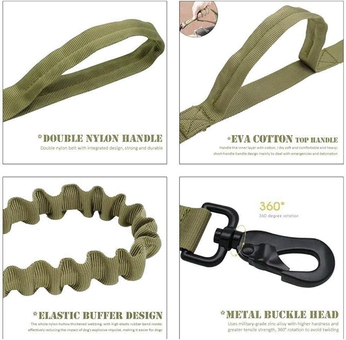 Xqpetlihai Tactical Dog Collar and Leash Set Adjustable Military Nylon Dog Collar with Control Handle and Heavy Duty Metal Buckle for Large Dogs（Green L