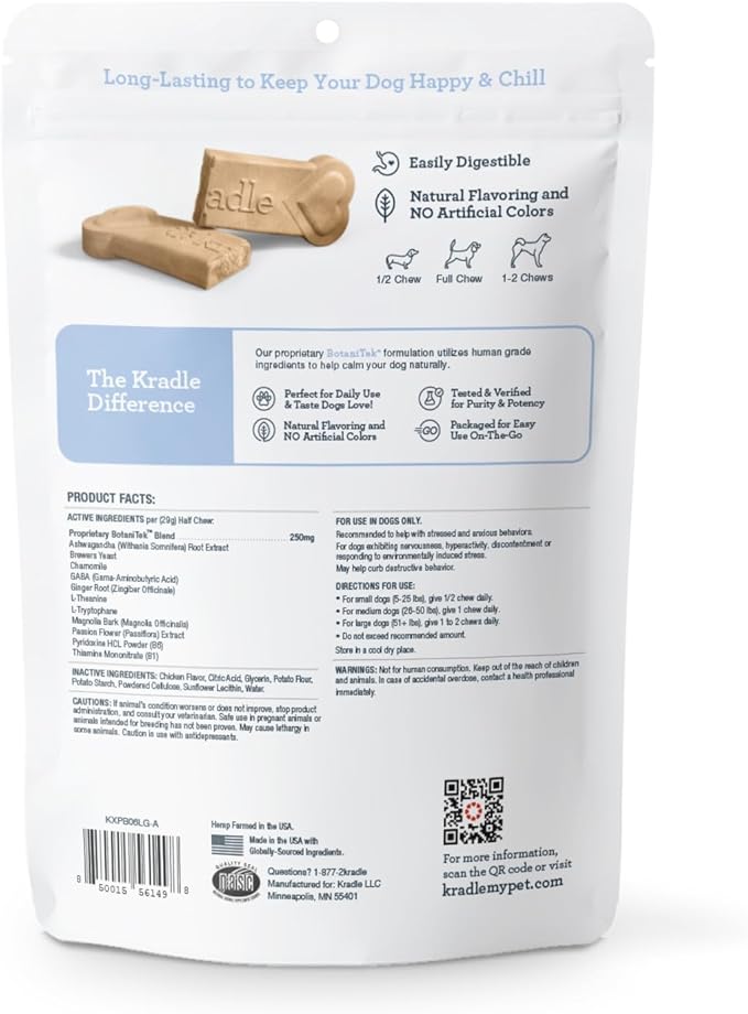 Kradle Chillers Hard Chews for Dogs - GABA L-Theanine - Occasional Anxiety Support - Chicken Flavor - 12 Hard Chews