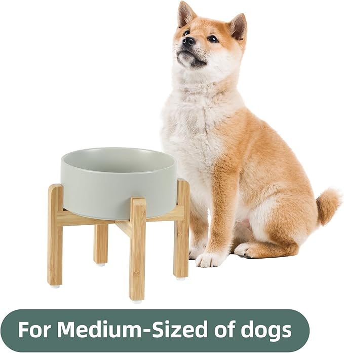 Ceramic Raised Dog Bowl Set, Elevated with Stand, Food and Water Bowl for Medium Breed Dogs, Weighted Dog Dishes, Pet Bowl(7.3'',41OZ, Grey)