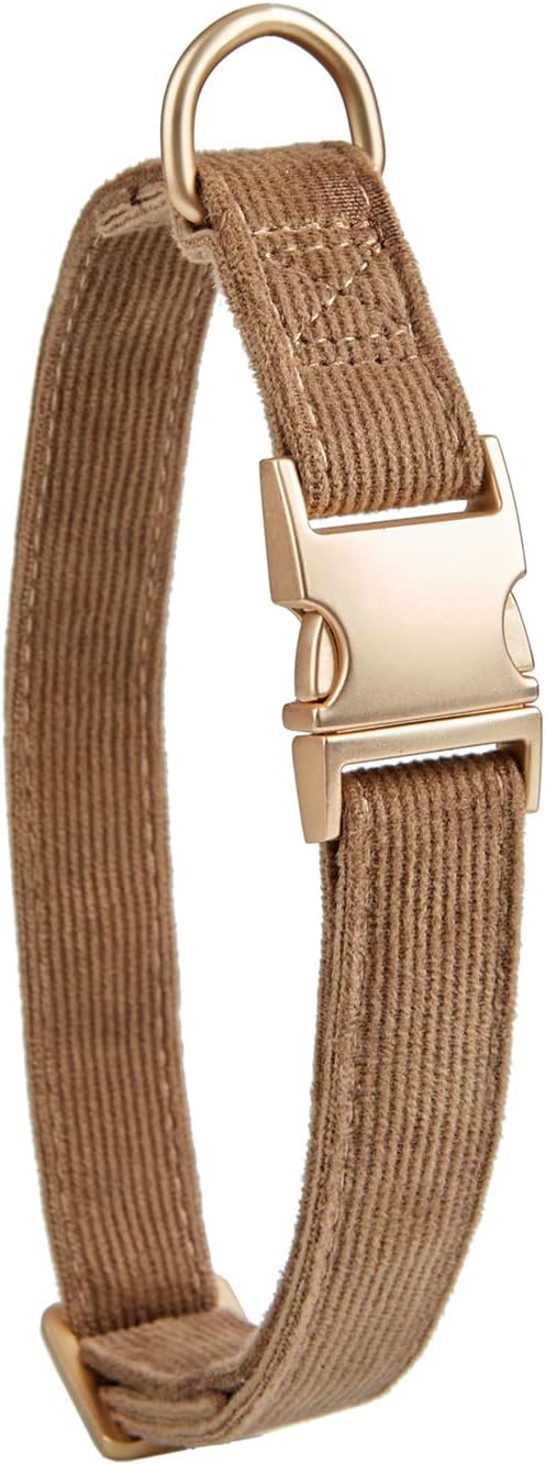 Soft Corduroy Fibric Dog Collar with High Grade Metal Buckle, for Small Dogs.(Brown,Small:10-15")