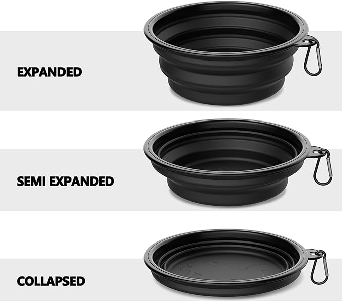 2 Pack Collapsible Dog Bowl Travel Portable Pet Bowls [34oz,1000ml],Expandable Foldable Food Water Feeding Dishes for Traveling Hiking Walking,with Carabiners [Black,Green]