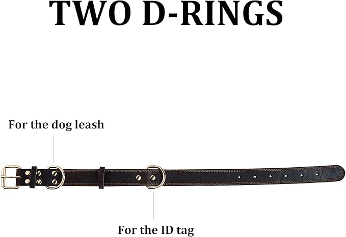 Leather Dog Collar, Genuine Heavy Duty Wide Dog Collar for Small,Medium,Large and Extra Large Dog (S: 0.8" Wide for 13.4"-15.8" Neck, Dual Stitch - Brown)