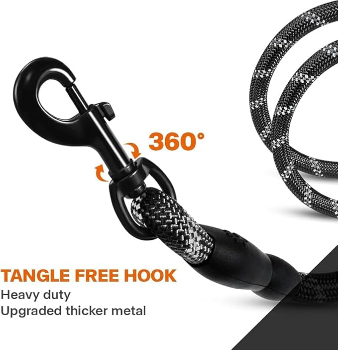 Taglory Rope Dog Leash 5 FT with Comfortable Padded Handle, Highly Reflective Threads Leash for Medium Large Dogs, 1/2 inch, Black