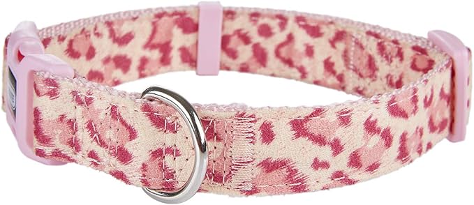 Fancy Pink Leopard Dog Collar Flocking Fabric Cheetah Scent Premium Soft and for Puppy,Middle and Big Dogs(Neck:10"-15",Pink Leopard)