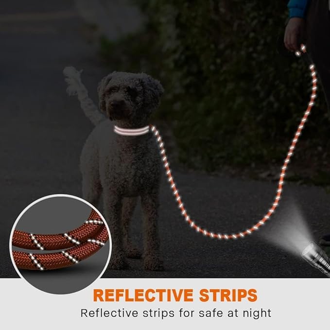 Taglory Rope Dog Leash 5 FT with Comfortable Padded Handle, Highly Reflective Threads Leash for Small Dogs, 3/8 inch, Orange