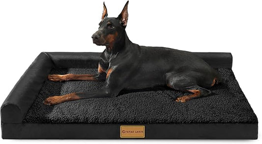 Patas Lague Orthopedic Dog Bed Large Sized Dog 36''X24'', Waterproof L Bolster Medium Pet Sofa Beds with Removable Washable Cover, Soft Comfortable Pet Couch Crate Mat with Nonskid Bottom, Black