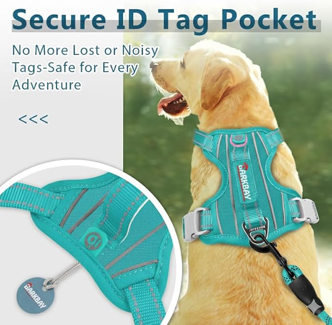 BARKBAY Dog Harness No Pull Oxford with ID Tag Pocket - Heavy Duty, Reflective, Easy Control for Large Dogs(Aqua Oxford,S)