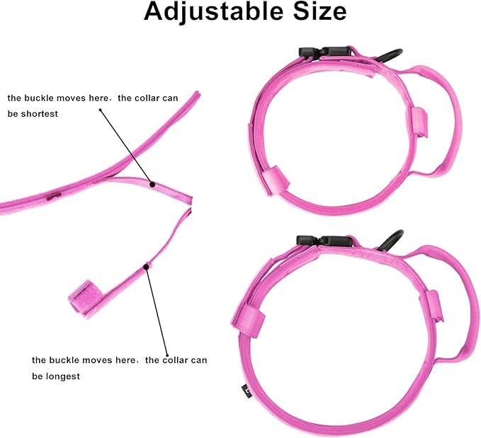 DAGANXI Tactical Dog Collar, Adjustable Military Training Nylon Dog Collar with Control Handle and Heavy Metal Buckle for Medium and Large Dogs, with Patches and Airtags Case (L, Pink)