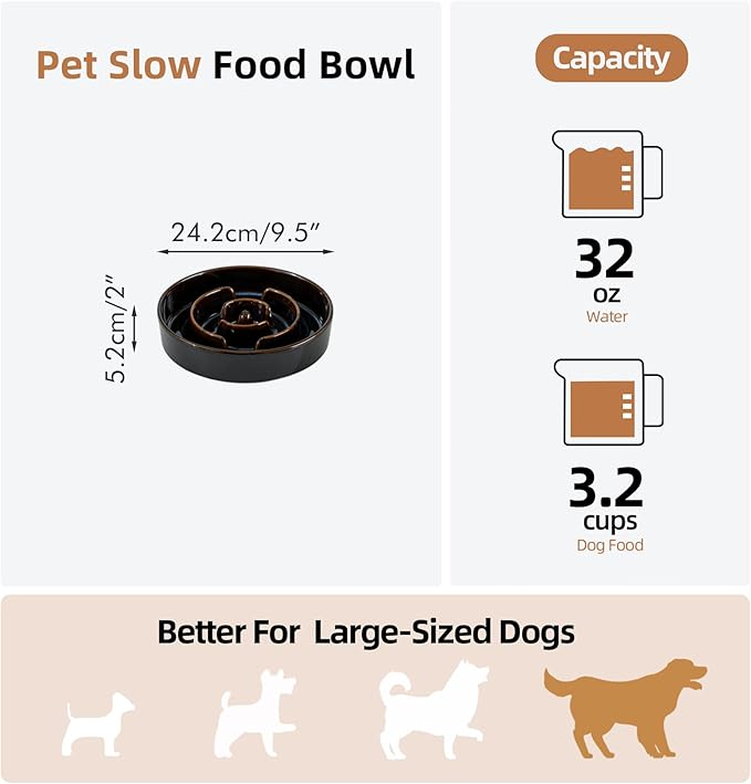 Ceramic 3.2 Cup Dog Bowl Slow Feeder for Large Dog, 9.5inch Pet Slow Dish, Stop Bloat, Preventing Choking(Single Bowl, Starry Sky)