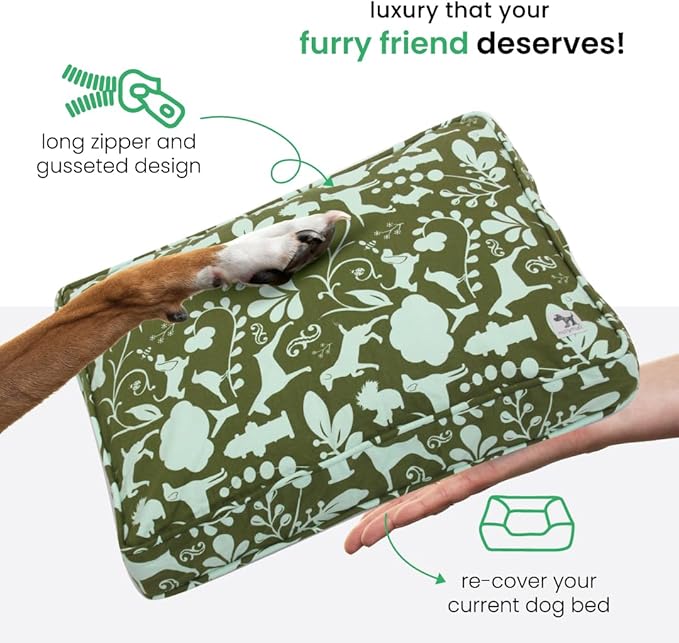 Molly Mutt Medium to Large Dog Bed Cover, Amarillo by Morning, Olive Green & Light Blue 27"x36"x5"