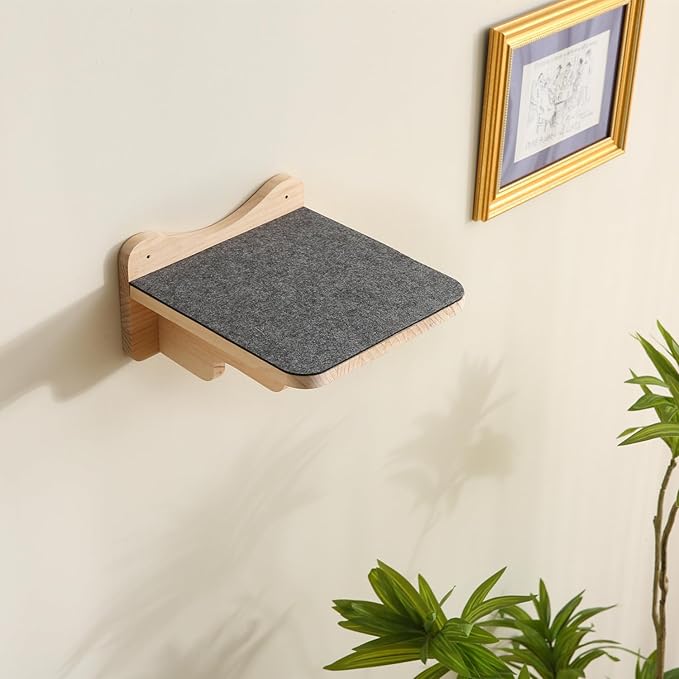 SHENGOCASE 9.8" x 9.8" Solid Wood Wall Mounted Large Cat Steps, Furniture, Shelves, Stairs, Perch