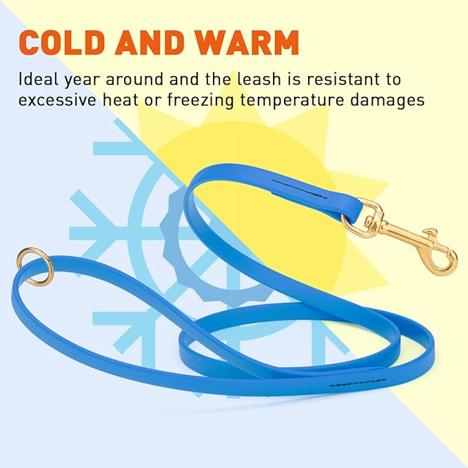 Viper Biothane K9 Working Dog Leash Waterproof Lead for Tracking Training Schutzhund Odor-Proof Long Line with Solid Brass Snap for Puppy Medium and Large Dogs 4ft, Cerulean Blue