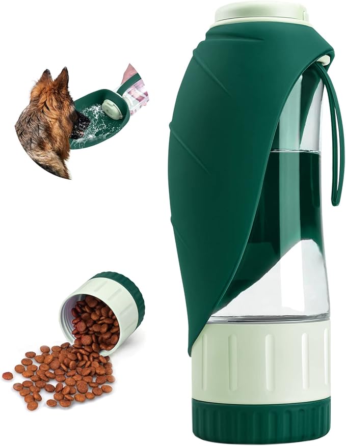 Dog Water Bottle Dispenser for Walking, Pet Water Feeder Container Portable with Drinking Cup Bowl Outdoor Hiking, Travel 20OZ Large Green