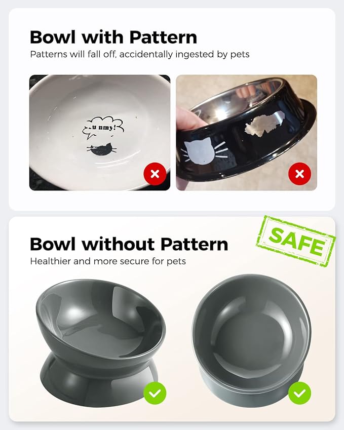 LoeJan Elevated Cat Food Bowl, 5 Oz Ceramic Raised and Tilted Water Bowl, Anti Vomiting and Protect Pets' Spines Dishes for Small Dog, Fat Faced Cat, Kitten (Gray, 1 Pack)