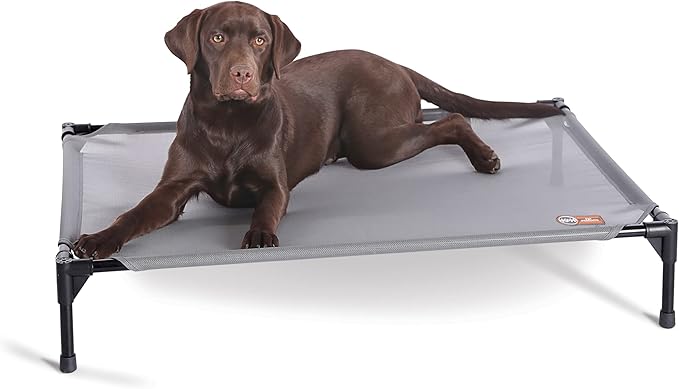 K&H Pet Products Elevated Outdoor Dog Cot Bed, Raised Cooling Bed with Washable Breathable Mesh for Large Dogs, Portable Raised Platform Pet Bed, Heavy Duty Metal Frame Hammock Bed, Large, Gray