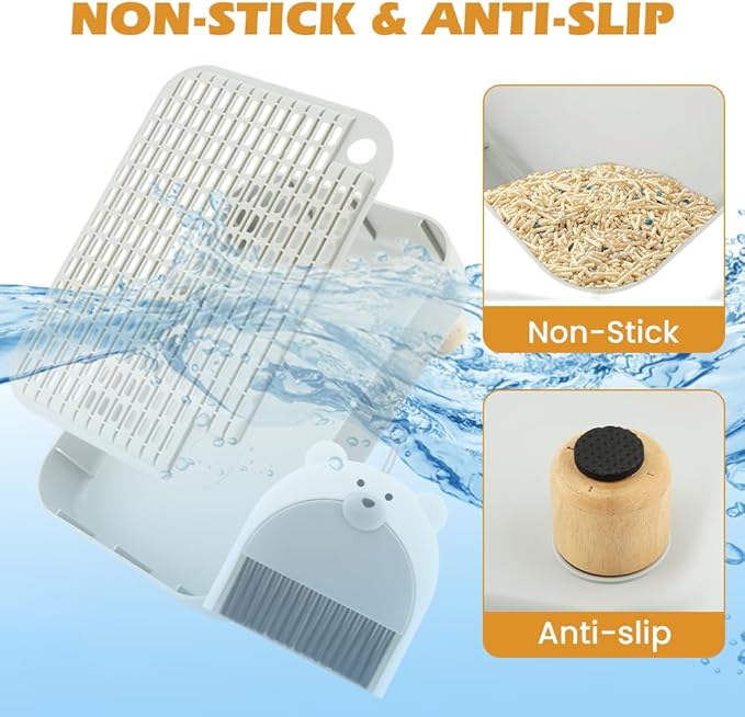 Pet Supplies Cat Litter Box Step Ramp with Wooden Base, Non-Slip Washable Step Pedal Stool, Anti-Tracking Catcher for Kitten and Elderly Cats