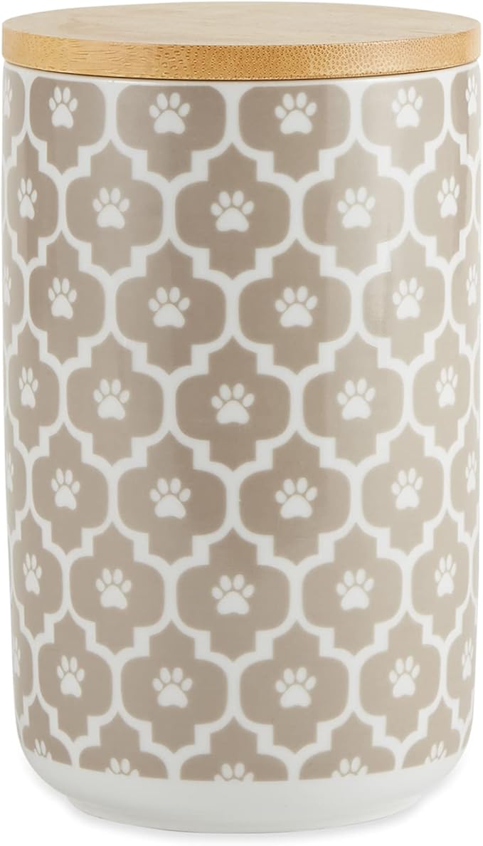 Bone Dry Lattice Collection Pet Bowl & Canister, Treat Canister, 4x6.5 inches, Stone (Pack of 6)