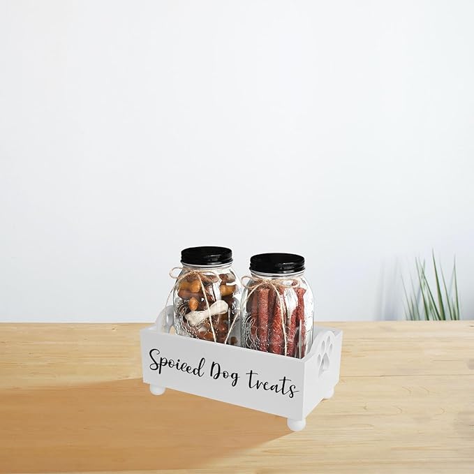 CHONIC Dog Treat Container, Pet Treat Holder with Glass Jars, Farmhouse Dog Food Storage Organizer, Airtight Dog Treat Bin, Cat Dog Biscuit Dispenser, Pet Accessories (White - 2 Glass Jars)