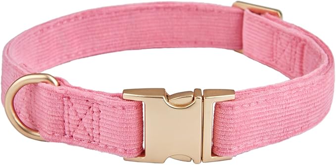 Soft Corduroy Fibric Dog Collar with High Grade Metal Buckle, for Large Dogs.(Pink,Large:17-26")