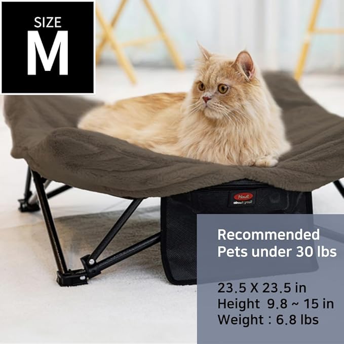 Two Heights in One, Dog Bed Cot for Pet, Waterproof Mesh, Adjustable Height, Indoor/Outdoor (Khaki Brown, Medium)