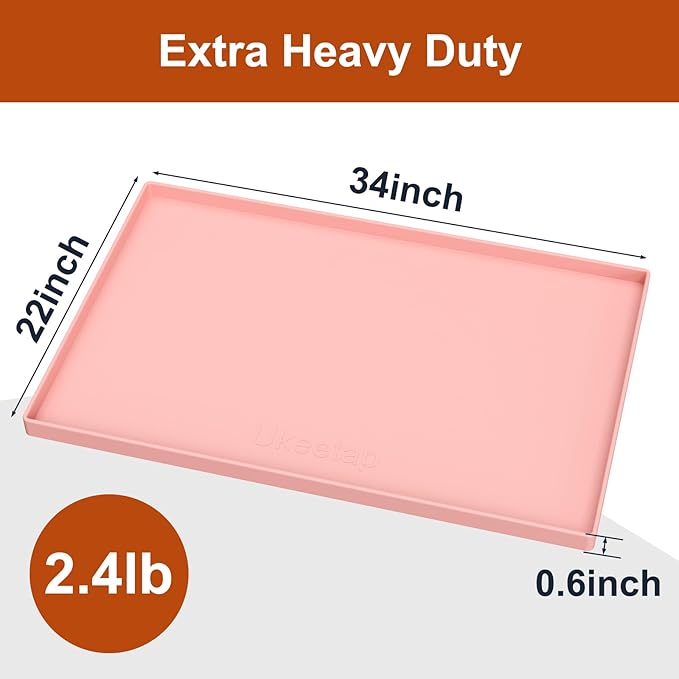 34" x 22" Extra Thick Waterproof Silicone Mat with Raised Edge, Under Sink Mat for Kitchen & Bathroom, Kitchen Cabinet Liner, Multi-Purpose for Storage & Protection, Pink
