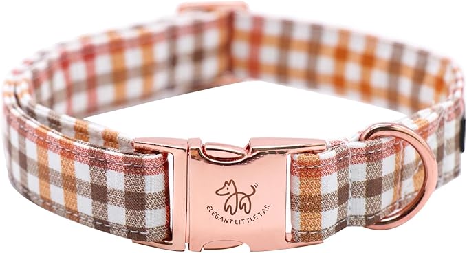 Elegant little tail Fall Dog Collar, Autumn Pet Collar Durable Yellow Plaid Dog Collars Male or Female Holiday Pet Gift Adjustable Dog Collar for Large Dogs