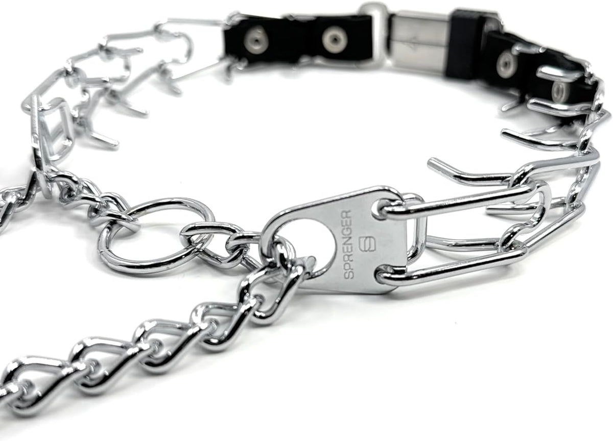 Herm Sprenger 3mm Prong Collar for Dog Training with Adjustable Length & Easy Quick Release Cliclock & Swivel Ring for Large Dogs (20-26" Neck)