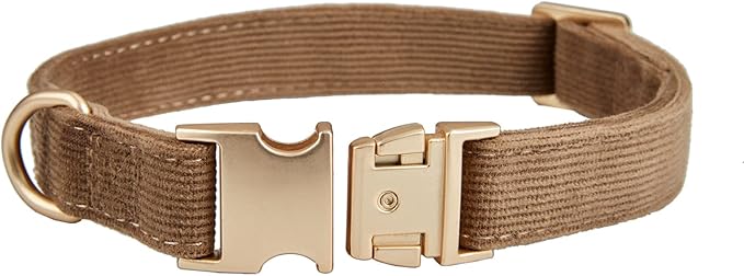 Soft Corduroy Fibric Dog Collar with High Grade Metal Buckle, for Medium Dogs.(Brown,Medium:12-19")