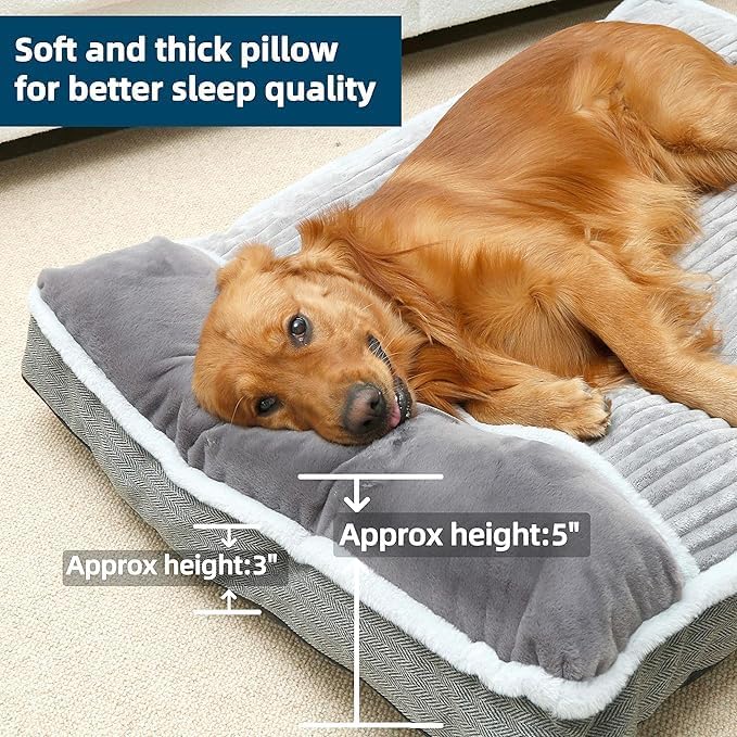 Dog Bed for Large Dogs, Dog Mattress with Pillow for Crate Kennel, Sofa pet Bed, Super Soft pet Bed for Medium, Jumbo, Small Dogs Breeds Grey, Medium:(30?쓝20 x3)