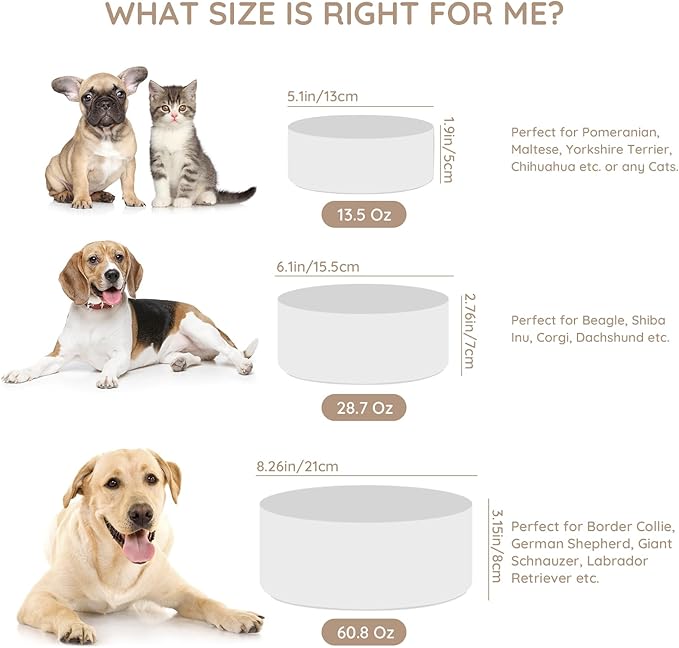 SPUNKYJUNKY 60OZ Ceramic Dog and Cat Bowl, Modern Cute Weighted Food Water Bowl for Replacement White (1 Pack)