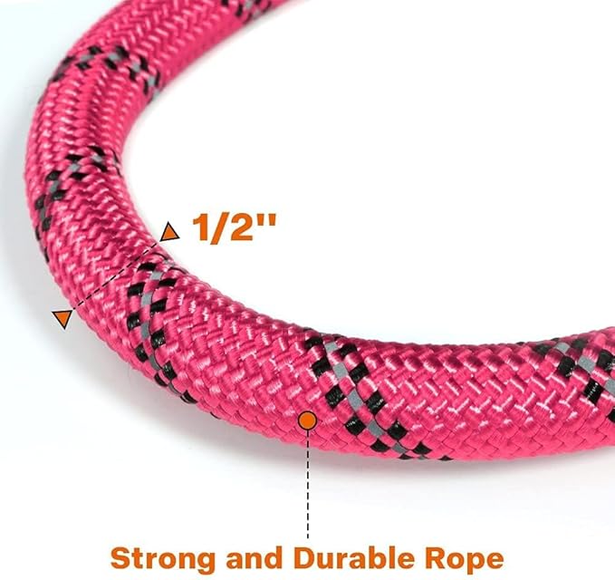 Taglory Rope Dog Leash 6 FT with Comfortable Padded Handle, Highly Reflective Threads Leash for Medium Large Dogs, 1/2 inch, Pink