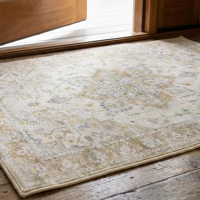 Muddy Mat짰 Champagne 2ft x 3ft Washable Area Rugs for Living Room, Bedroom & Dining Room ??Modern Soft Low Pile Non Slip Carpet ??Pet Friendly Waterproof Foldable Rugs for Home