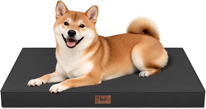Outdoor Dog Bed for Medium Dogs, Waterproof Dog Crate Mat Orthopedic Egg Crate Foam Pet Bed with Washable Removable Oxford Cover, Black