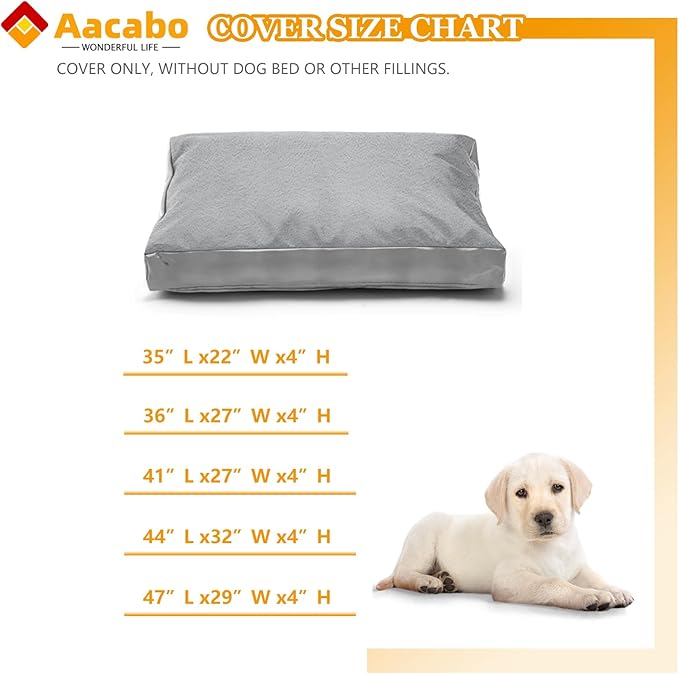 Dog Bed Cover,Heavy Duty Durable Waterproof Fluffy Soft Short Plush Replacement Dog Bed Covers,44" L x 32" W x 4" H Inch Washable Removable Pet Bed Mattress Cover with Zipper.Grey,Cover Only.