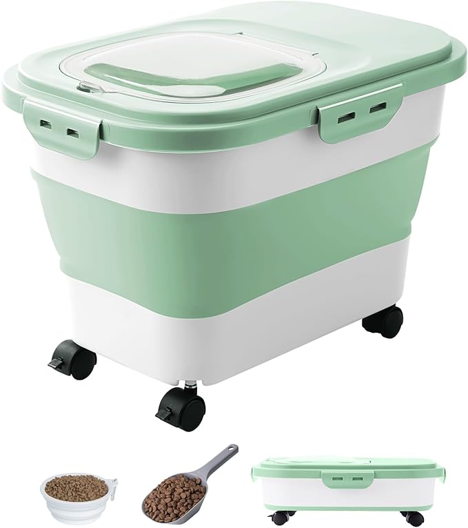 20-23 Lbs Dog Food Storage Container - Collapsible Dog Food Container with Attachable Casters and Scoop,Small Container,Pet Food Storage Containers to Keep Dry Food Fresh,Easy to Move