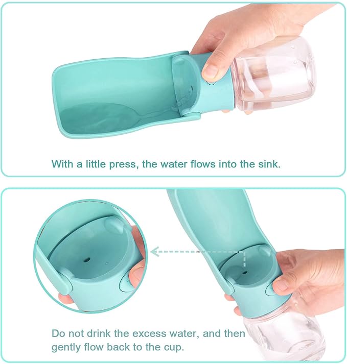 Portable Dog Water Bottle - Foldable Dog Water Dispenser | Leak Proof & Food Grade Plastic Travel | Pet Water Bottle for Cat Outdoor Walking Hiking Travel（US） (Blue, 12oz)