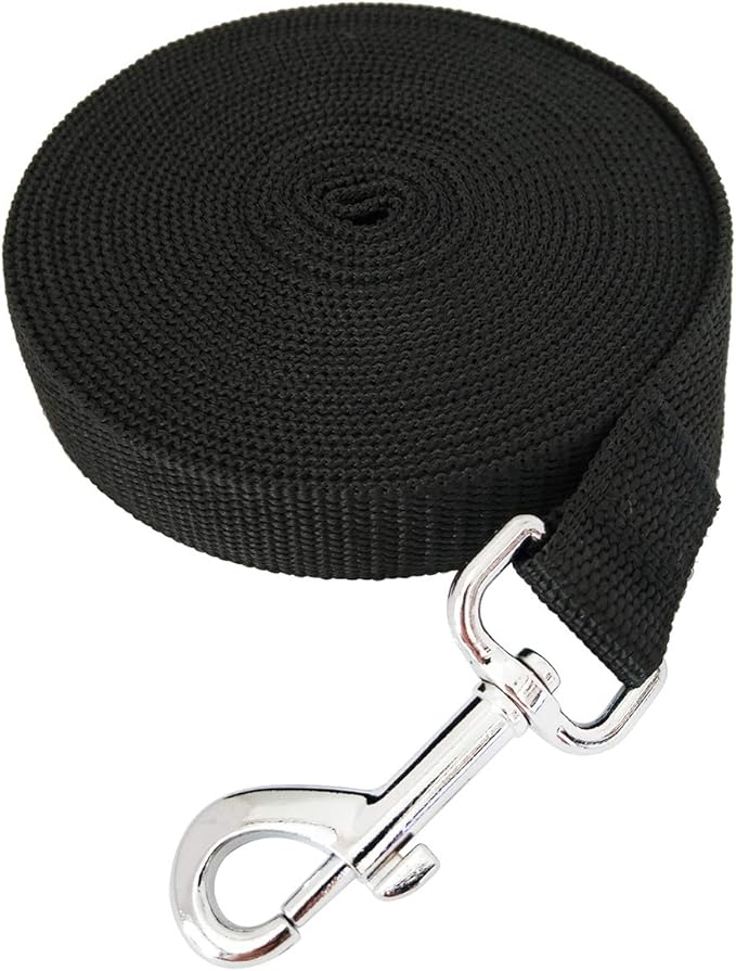 SALO Nylon Training Dog Leash for Small Medium Large Dogs, 1 Inch Wide, 20ft 30ft 40ft 50ft Long Leash Dog/Puppy Lead for Obedience Recall Training, Camping, or Backyard (30 Foot, Black)