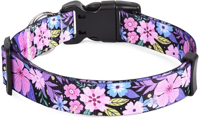 Dog Collar with Bohemia Floral Tribal Geometric Patterns - Soft Ethnic Style Collar Adjustable for Small Medium Large Dogs(Floral Pink,L)
