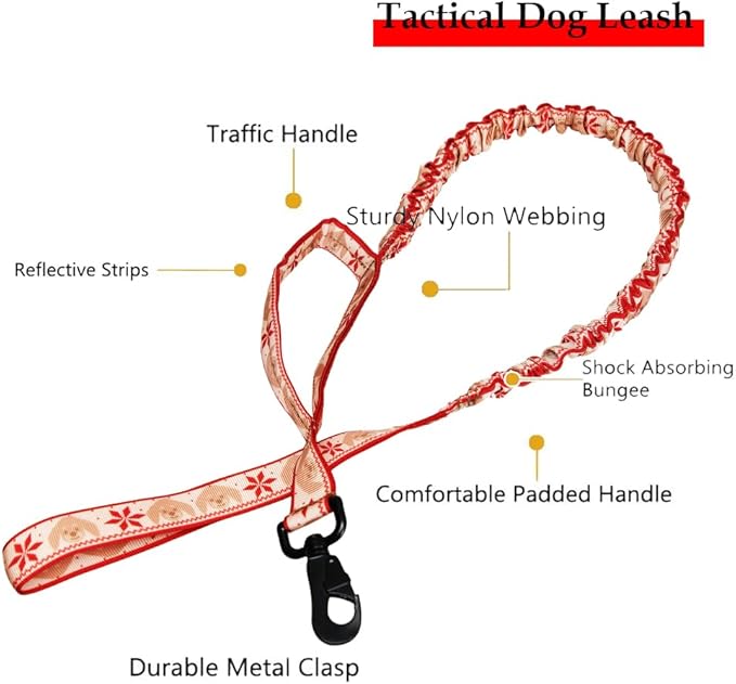 Christmas Tactical Dog Collar and Leash Set with Airtag Holder Waterproof Dog Airtag Collar with Handle Adjustable Heavy Duty Dog Collar Leash Set(Christmas Red，L